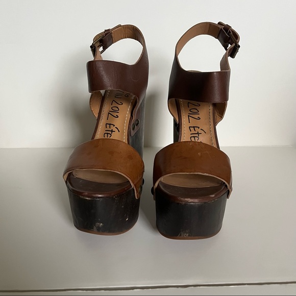 Lanvin 2 tone brown wedge sandals - Picture 6 of 8